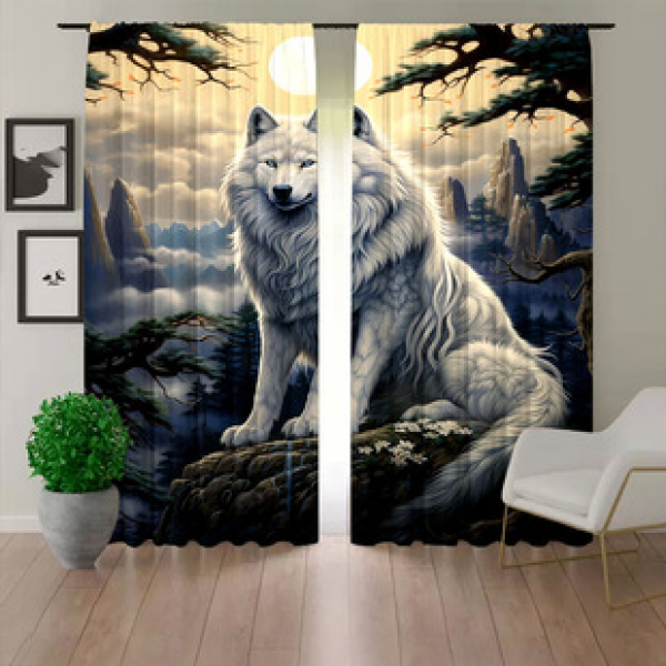 2pcs manufacturer direct sales Snow Wolf series curtains 3D digital printing fabric curtains and window screens