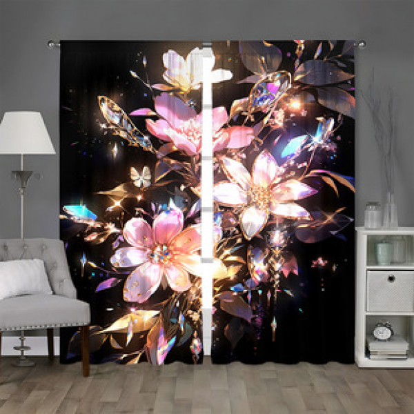 2pcs new factory direct sales of dazzling flower curtains, cross-border direct supply of 3D digital printed fabric curtains
