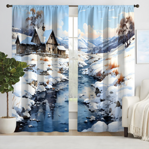 Factory direct sales of 2pcs landscape painting series curtains, 3D digital printing fabric curtains, window screens