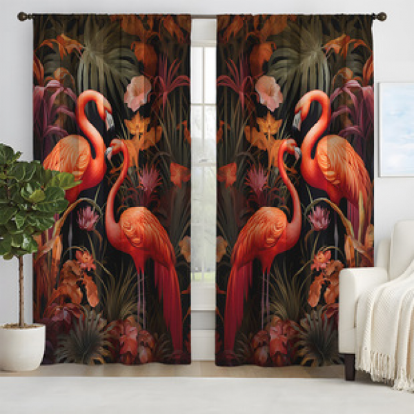 2pcs new flamingo patterned curtains cross-border supplier for living room and bedroom 3D digital printing high-precision windows