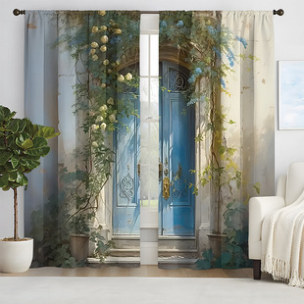 2pcs new floral door opening pattern curtains supplied by cross-border manufacturers for living rooms, bedrooms, 3D digital printing, high-precision