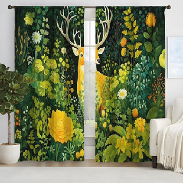 2pcs New Jungle Deer Pattern Curtain Cross border Manufacturer Supply Living Room Bedroom 3D Digital Printing High Precision