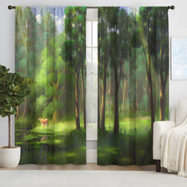 2pcs Tree Landscape Curtains Cross border Manufacturer Supply Living Room Bedroom 3D Digital Printing High Precision