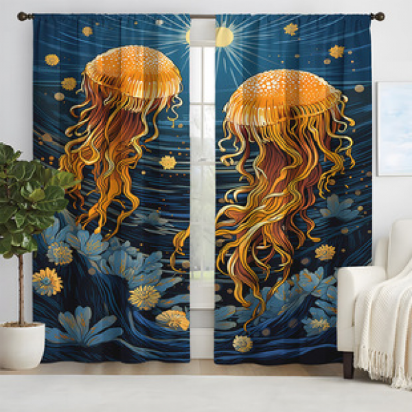 2pcs new marine creature pattern curtains cross-border supplier for living room and bedroom 3D digital printing with high precision