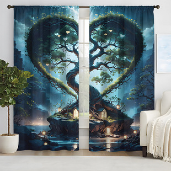 2pcs New Heart Tree Pattern Curtains Cross border Manufacturer Supply 3D Digital Printed Curtains for Living Room and Bedroom