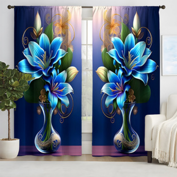 2pcs New Symmetrical Vase Pattern Curtains Cross border Manufacturer Supply Living Room Bedroom 3D Digital Printing High Precision