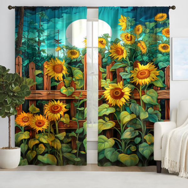 2pcs New Sunflower Pattern Curtains Cross border Manufacturer Supply Living Room Bedroom 3D Digital Printing High Precision