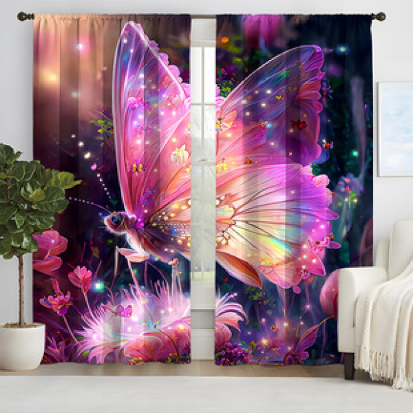 2pcs New Dreamy Butterfly Pattern Curtains Cross border Manufacturer Supply Living Room Bedroom 3D Digital Printing High Precision