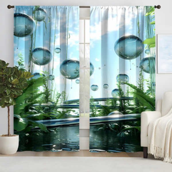 2pcs New Future Plant Pattern Curtains Cross border Manufacturer Supply Living Room Bedroom 3D Digital Printing High Precision