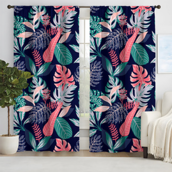 2pcs New Nordic Tropical Leaf Pattern Curtains Cross border Manufacturer Supply Living Room Bedroom 3D Digital Printing High