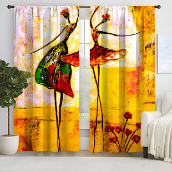 2pcs New Dance Oil Painting Pattern Curtains Cross border Manufacturer Supply Living Room Bedroom 3D Digital Printing High Precision