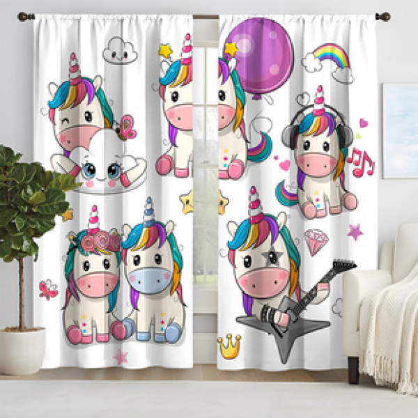 2pcs New Unicorn Pattern Curtain Cross border Manufacturer Supply Living Room, Children's Bedroom 3D Digital Printing High Precision