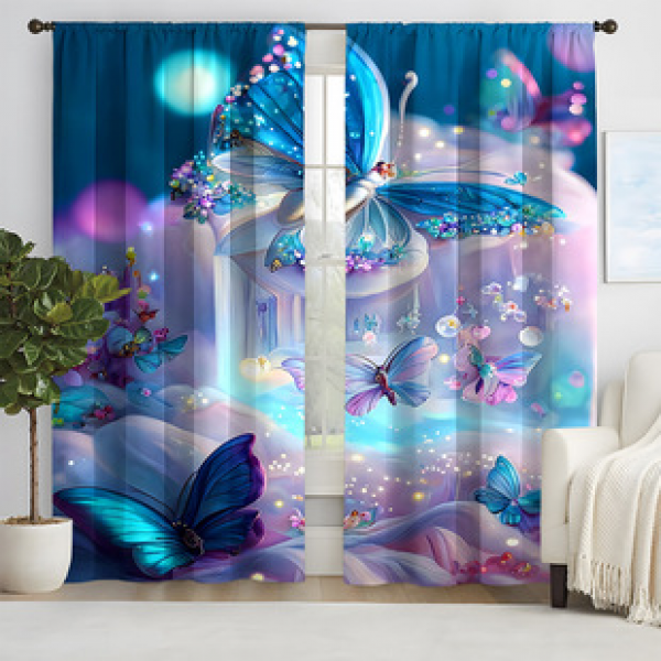 2pcs New Dreamy Butterfly Pattern Curtains Cross border Manufacturer Supply Living Room Bedroom 3D Digital Printing High Precision
