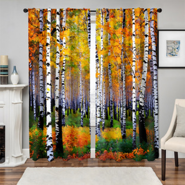 2pcs New Birch Pattern Curtains Cross border Manufacturer Supply Living Room Bedroom 3D Digital Printing High Precision