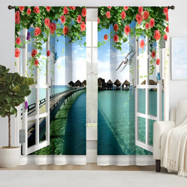 2pcs New Window Landscape Pattern Curtains Cross border Manufacturer Supply Living Room Bedroom 3D Digital Printing High Precision
