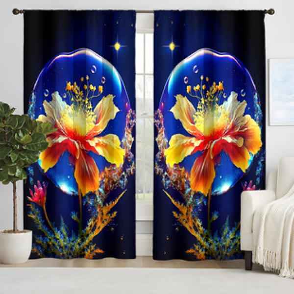 2pcs New Technology Flower Pattern Curtains Cross border Manufacturer Supply Living Room Bedroom 3D Digital Printing High Precision