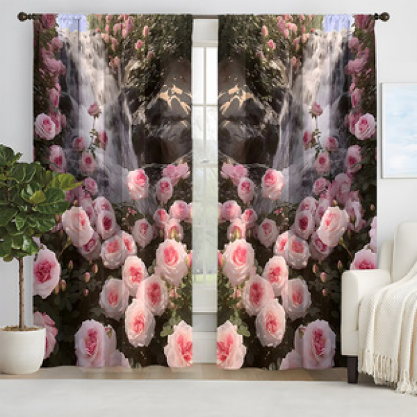 2pcs New Waterfall Flower Pattern Curtain Cross border Manufacturer Supply Living Room Bedroom 3D Digital Printing High Precision