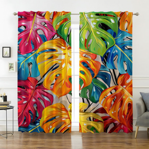 2pcs New Colorful Nordic Leaf Pattern Curtains Cross border Manufacturer Supply Living Room Bedroom 3D Digital Printing High