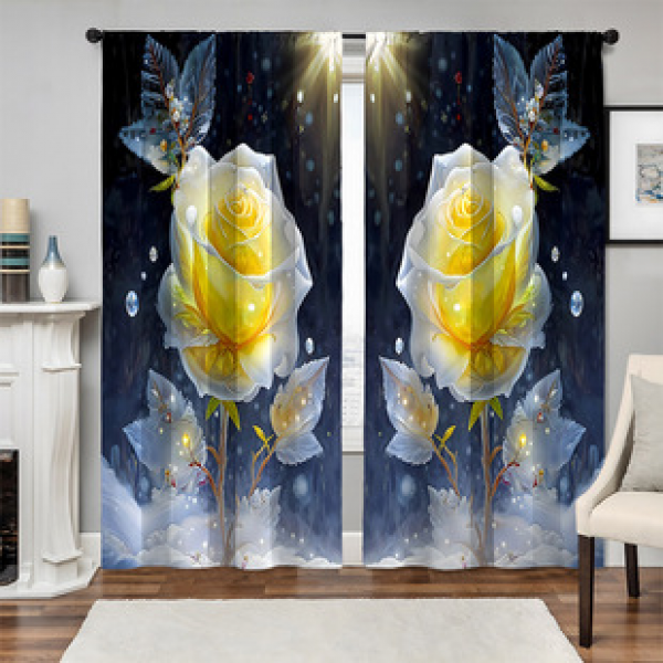 2pcs New Ice and Snow Rose Pattern Curtains Cross border Manufacturer Supply Living Room Bedroom 3D Digital Printing High Precision