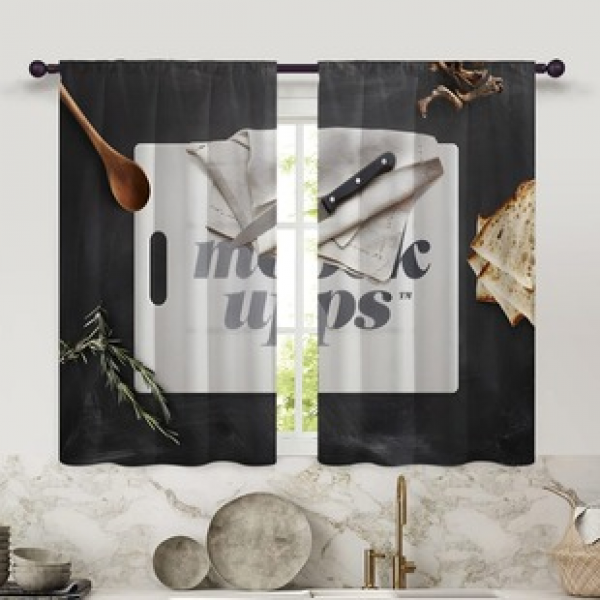 2pcs kitchen cutting board pattern cross-border hot selling factory direct supply 3D digital printing kitchen waterproof small curtains short curtains