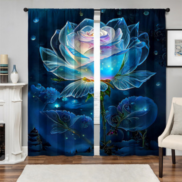 2pcs New Crystal Rose Pattern Curtains Cross border Manufacturer Supply Living Room Bedroom 3D Digital Printing High Precision