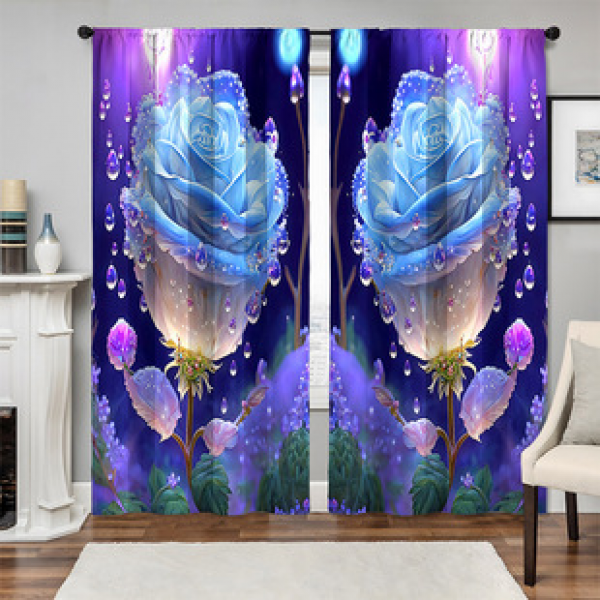 2pcs New Colorful Rose Pattern Curtains Cross border Manufacturer Supply 3D Digital Printing for Living Room and Bedroom