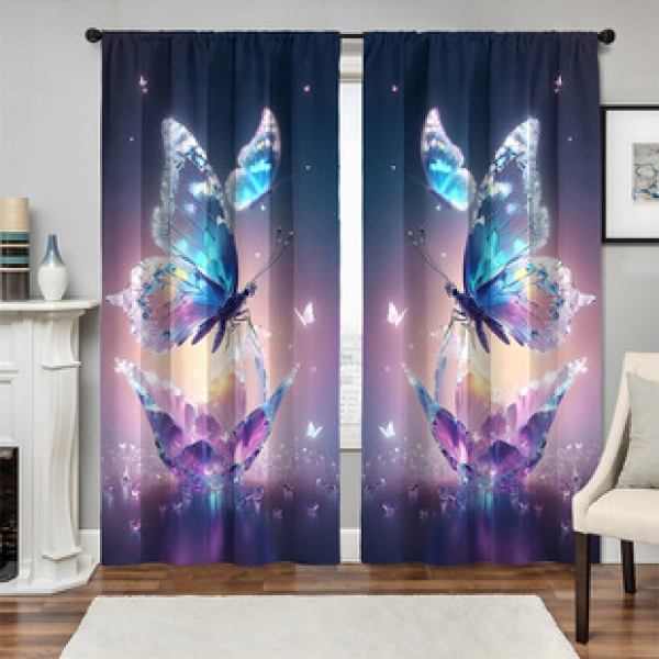 2pcs new crystal butterfly pattern curtains cross-border supplier for living room and bedroom 3D digital printing