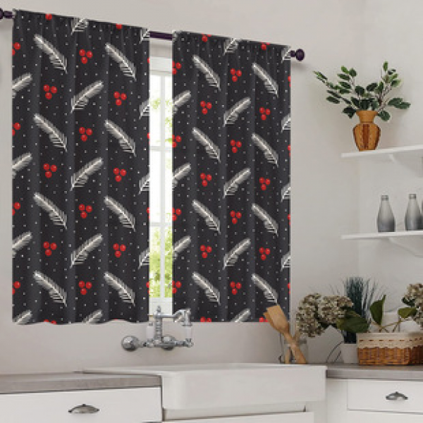 2pcs Kitchen Short Curtain Christmas Pattern Cross border Hot Sale Factory Direct Supply 3D Digital Printing Waterproof and Oil proof