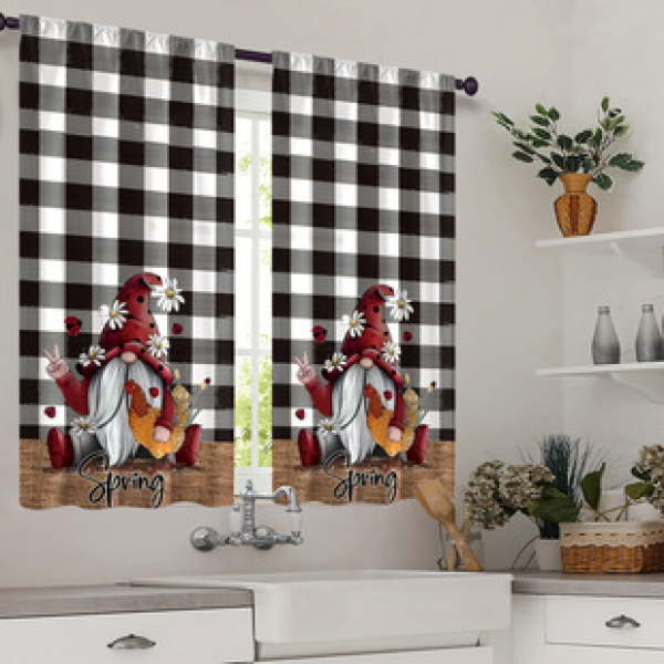 2pcs Kitchen Short Curtain Dwarf Pattern Cross border Hot Sale Factory Direct Supply 3D Digital Printing Waterproof and Oil proof