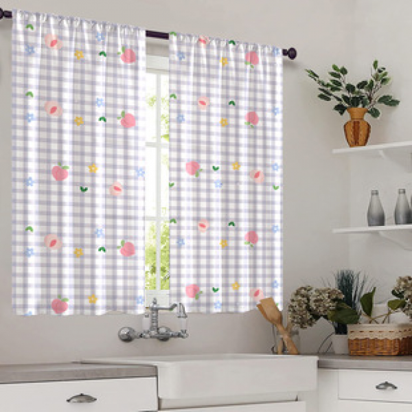 2pcs kitchen short curtain fruit checkered pattern cross-border hot selling factory direct supply 3D digital printing waterproof and oil resistant
