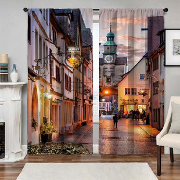 2pcs New Town Landscape Pattern Curtains Cross border Manufacturer Supply Living Room Bedroom 3D Digital Printing