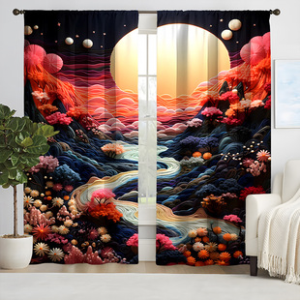 2pcs New 3D Mushroom Pattern Curtains Cross border Manufacturer Supply Living Room Bedroom 3D Digital Printing