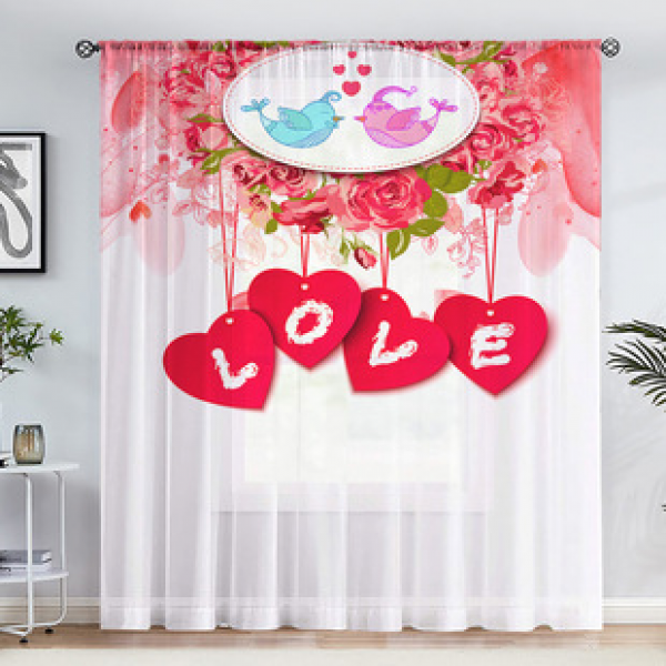 1pc Valentine's Day Rose Window Screen 3D Digital Printing Living Room and Bedroom Decoration Manufacturer Direct Sales Through Rod Window Screen