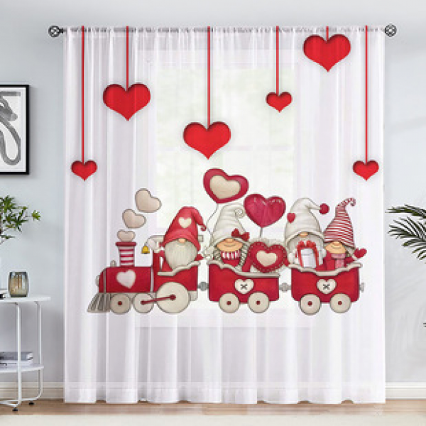 1pc new Valentine's Day window screen 3D digital printing bedroom living room decoration manufacturer direct sales through pole window screen