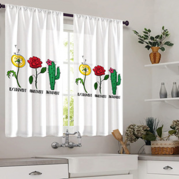2pcs Kitchen Short Curtain Cactus Pattern Cross border Hot Sale Factory Direct Supply 3D Digital Printing Waterproof and Oil proof