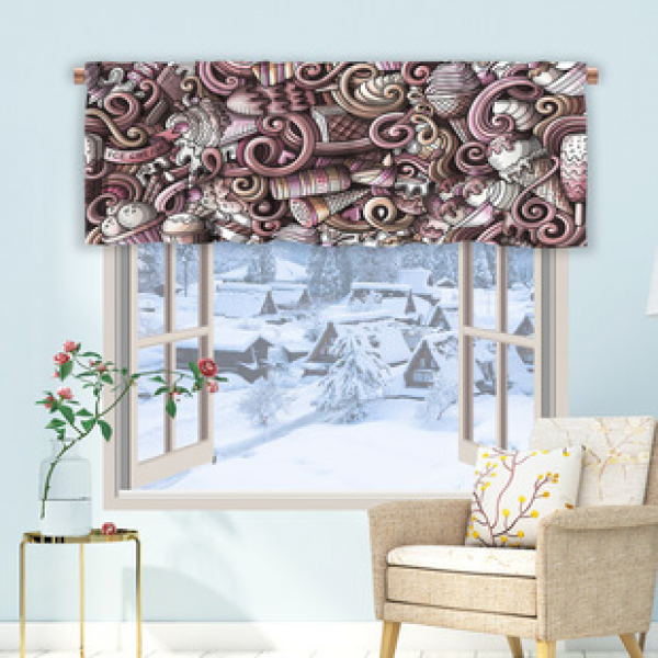 Modern minimalist ice cream graffiti kitchen curtains, half curtains, cross-border Christmas small window decorations, polyester cotton new factory