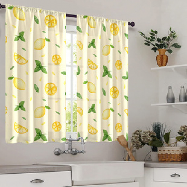 2pcs kitchen short curtains with fresh and colorful patterns, cross-border hot selling, factory direct supply, 3D digital printing, waterproof and waterproof