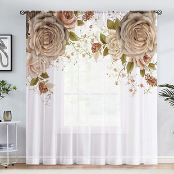 1pc new light luxury patterned window screen 3D digital printing bedroom living room decoration manufacturer direct sales through pole window screen