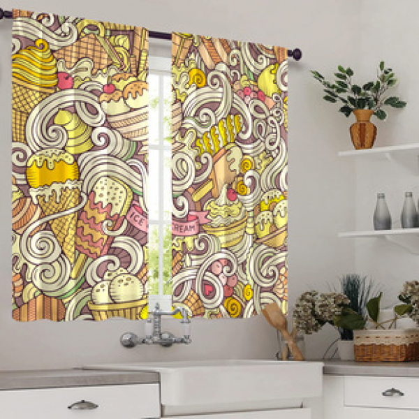 2pcs kitchen short curtain ice cream graffiti pattern cross-border hot selling factory direct supply 3D digital printing waterproof and oil resistant