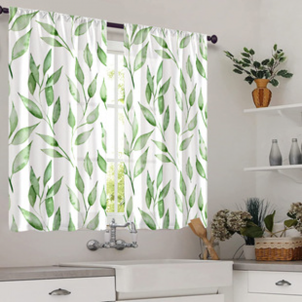 2pcs kitchen short curtain with multi-color pattern, cross-border hot selling, factory direct supply, 3D digital printing, waterproof and oil resistant