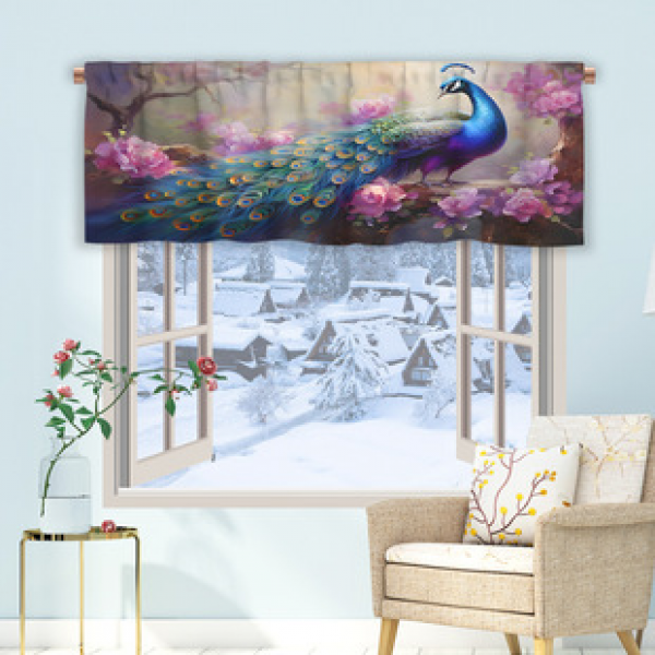 Modern Simple Peacock Pattern Kitchen Curtains Half Curtain Cross border Christmas Small Window Decoration Polyester Cotton New Factory Hot