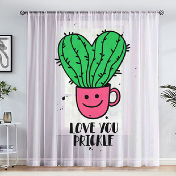 1pc new cactus cartoon window screen 3D digital printing bedroom living room decoration manufacturer direct sales through pole window screen