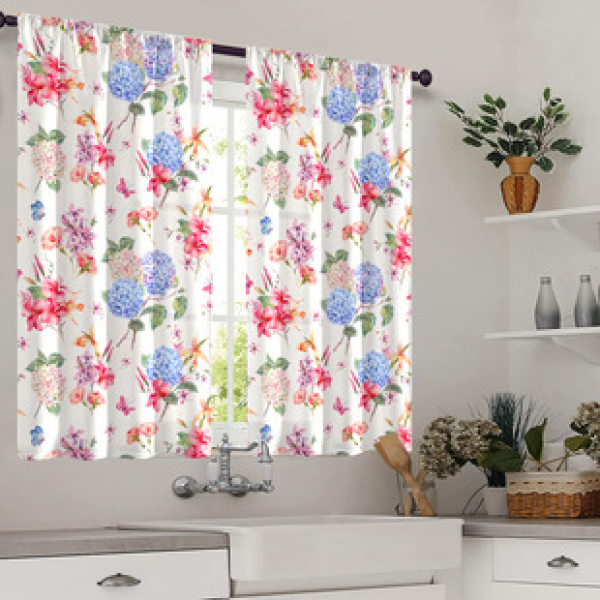 2pcs kitchen short curtain floral pattern cross-border hot selling factory direct supply 3D digital printing waterproof and oil resistant