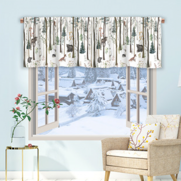 1PC tree branch pattern short curtain kitchen curtain half curtain cross-border Christmas small window decoration polyester cotton