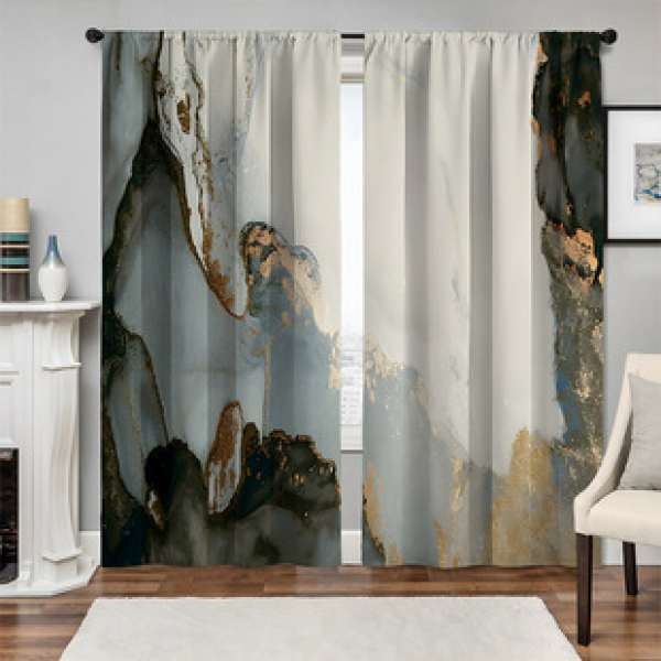 2pcs new marble patterned curtains cross-border supplier for living rooms, bedrooms, 3D digital printing, high-precision windows