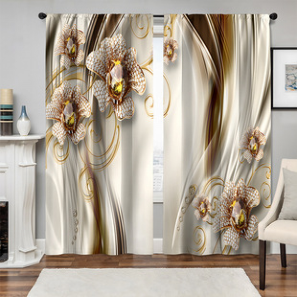 2pcs New Luxury Background Pattern Curtains Cross border Manufacturer Supply 3D Digital Printed Curtains for Living Room and Bedroom