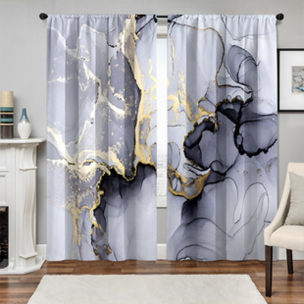 2pcs manufacturer supplies cross-border Amazon WISH gilded marble 3D digital printed fabric curtains