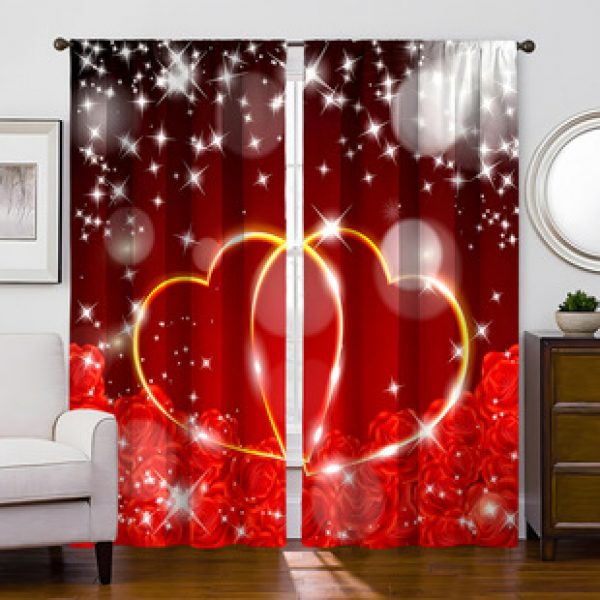 1pc Valentine's Day Love Pattern Curtain 3D Digital Printing Manufacturer Supply Cross border Amazon WISH Fabric Window