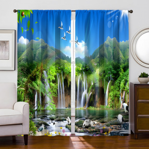 1pc Natural Landscape Pattern Curtain 3D Digital Printing Manufacturer Supply Cross border Amazon WISH Fabric Curtain