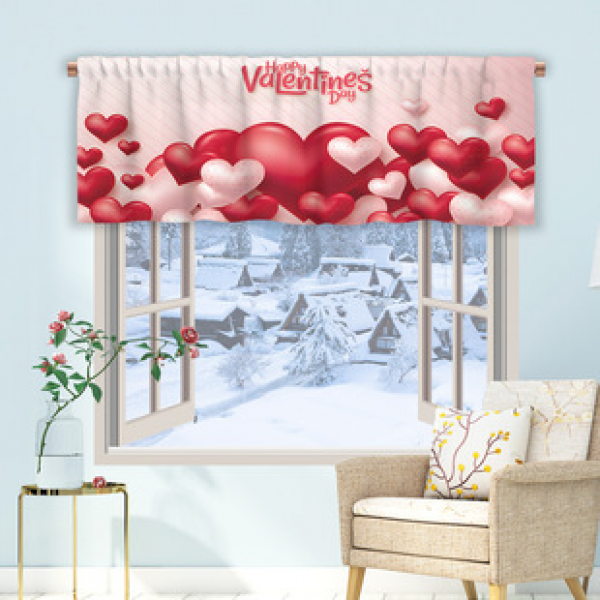 1pc Modern Simple Love Pattern Kitchen Curtain Half Curtain Cross border Christmas Small Window Decoration Polyester Cotton New Style